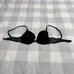 Victorias Secret Black with Black Velvet Hearts Padded Bra Size 34C